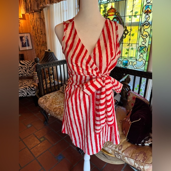 Red and White Mini Wrap Dress - Picture 1 of 7